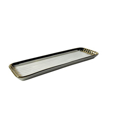 Bandeja Decorativa Rectangular 9,5 × 29cm Detalle Acanalado Dorado