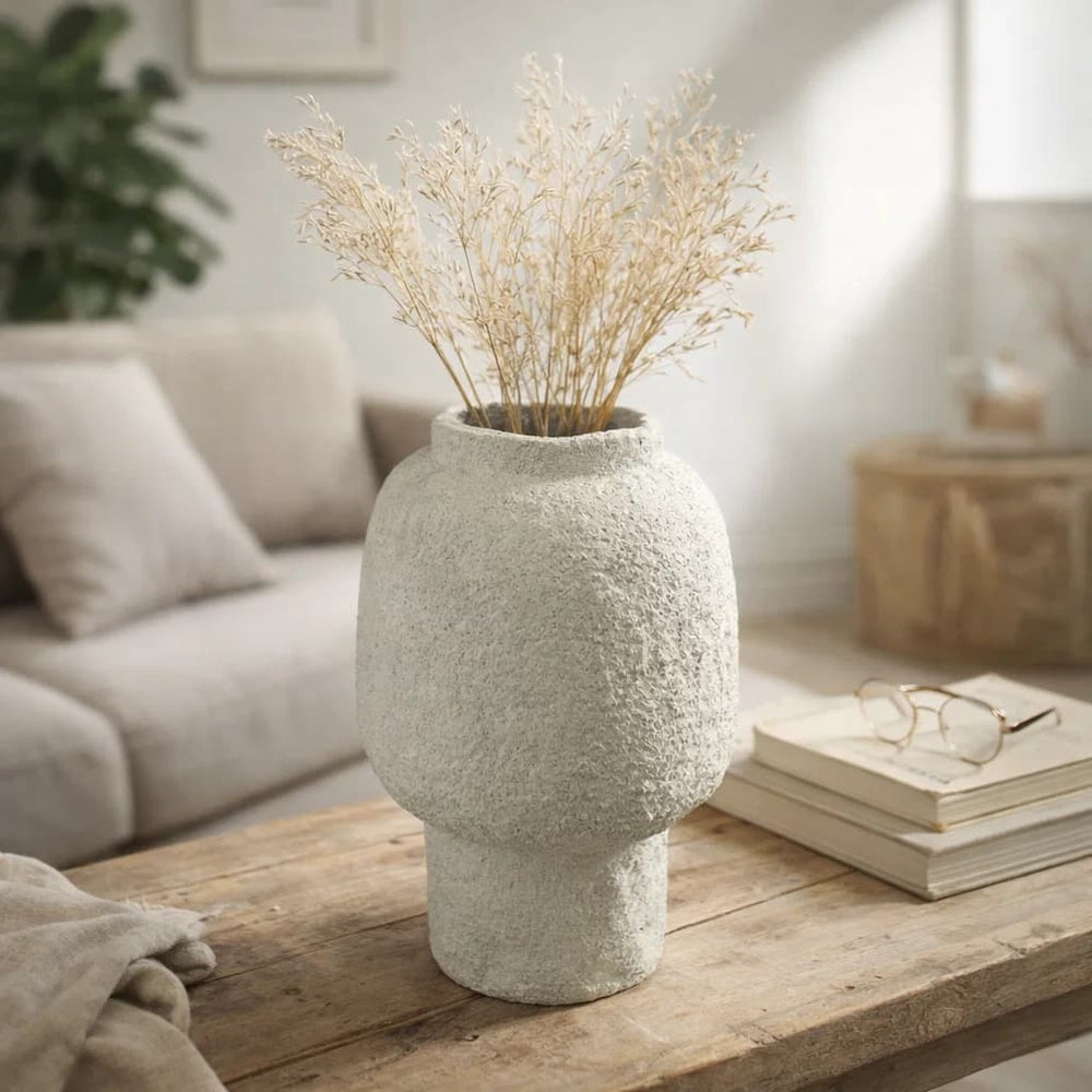 Florero texturizado orgánico blanco decorativo