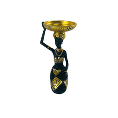 Escultura mujer africana negro y dorado