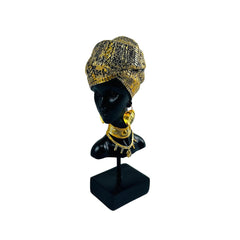 Figura decorativa mujer africana con turbante dorado