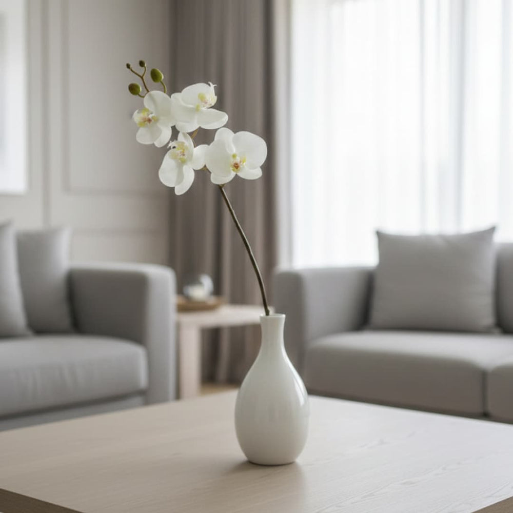 Follaje decorativo de orquídea blanca 78 cm sobre tallo marrón natural