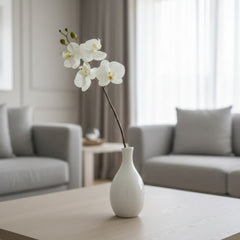 Follaje decorativo de orquídea blanca 78 cm sobre tallo marrón natural