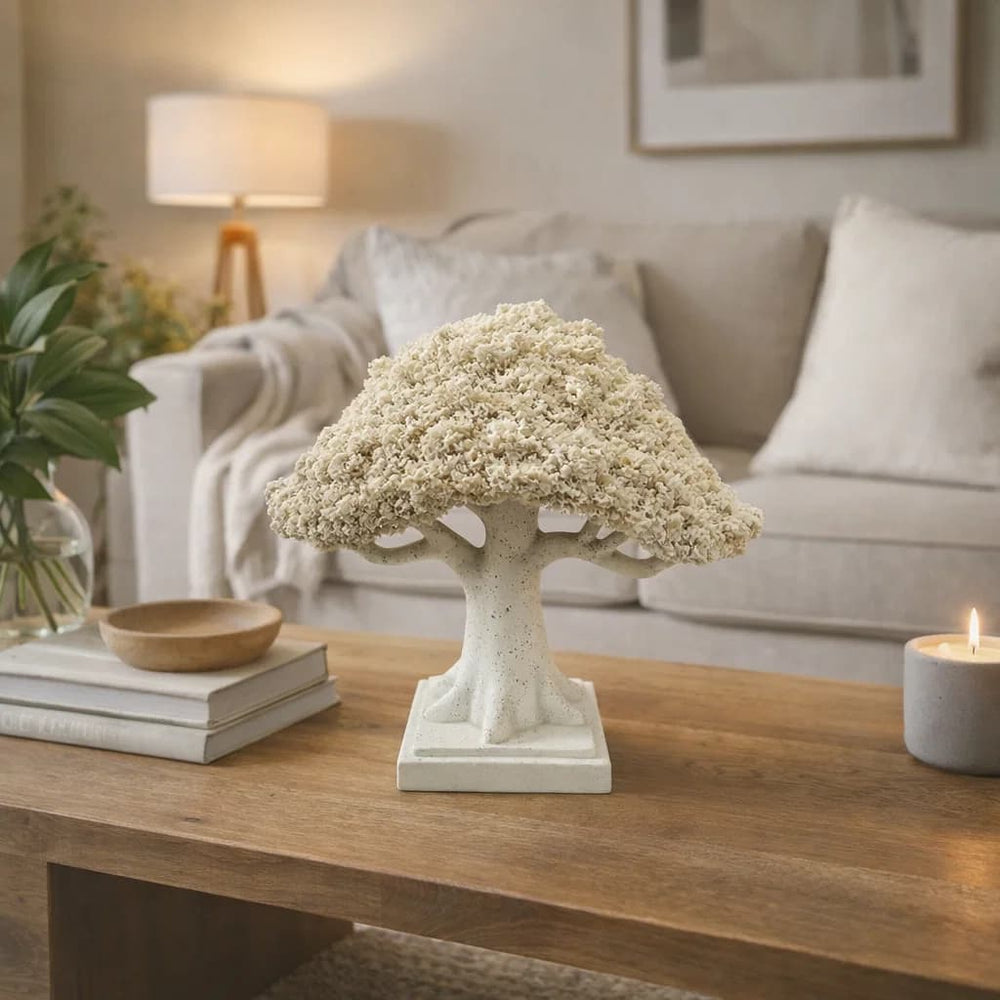 Escultura decorativa árbol de la vida blanco con base blanca