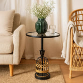 Mesa De Centro Contemporánea 35x50cm Con Base Enrejada Metálica