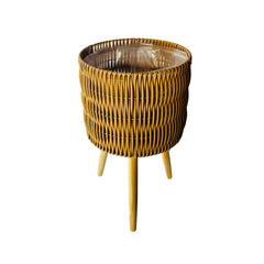 Matera Redonda Tejida Con Soporte En Madera