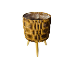 Matera Redonda Tejida Con Soporte En Madera