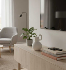 Florero De Cerámica Rustica Con Asa Redonda 19.5x13cm