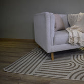 Alfombra redonda África 03 color beige con diseño texturizado