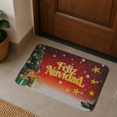 Tapete decorativo Feliz Navidad rojo 40×60 cm con estrellas y árbol navideño