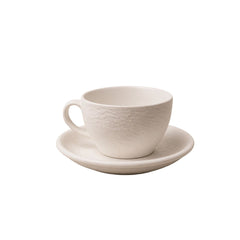 Set de plato con pocillo en porcelana 300 ml diseño corrugado blanco