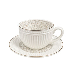 Pocillo de porcelana 100 ml con plato diseño hojas