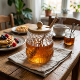 Recipiente para miel de vidrio 450 ml con tapa y mezclador de bambú
