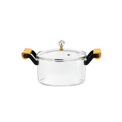 Olla de vidrio transparente con tapa y asas