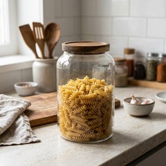 Recipiente para alimentos de vidrio 2000 ml con tapa en tono madera