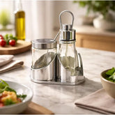 Set x3 condimenteros de vidrio 60 ml y 100 ml con soporte metálico