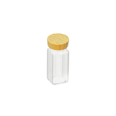 Salero minimalista de vidrio y bambú