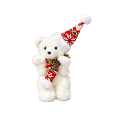Oso blanco decorativo navideño de 32 cm con bufanda y gorro