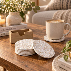 Set de porta vasos x6 circulares 10 cm con diseño de flores y soporte