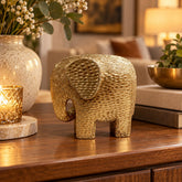 Figura decorativa de elefante rústico dorado de 17 cm con acabado texturizado