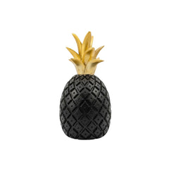 Piña decorativa negra con corona dorada de 20 cm