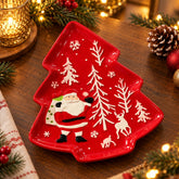 Bandeja decorativa navideña roja en forma de árbol con Papá Noel de 26 cm