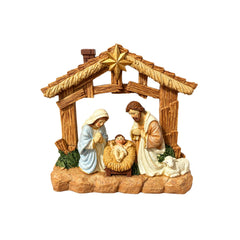 Pesebre navideño marrón con María José y Niño Jesús