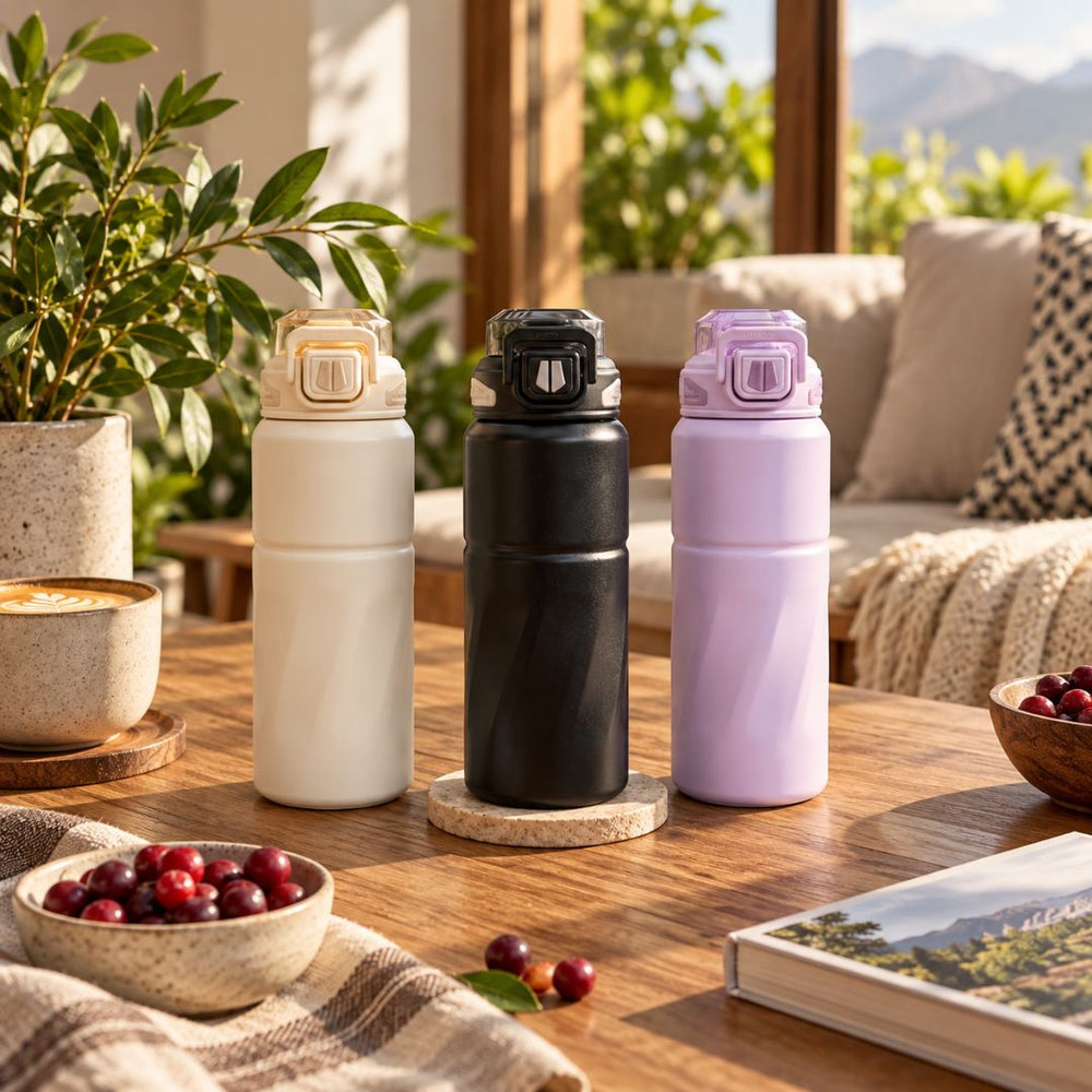 Termo DODGE de acero inoxidable 820 ml disponible en beige, negro y lila