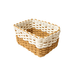 Cesta decorativa de fibra tejida en blanco y tono natural