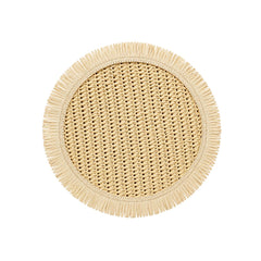 Individual redondo tejido beige de 38 cm con flecos