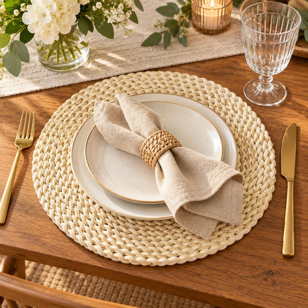 Individual para mesa redondo 37 cm en yute tejido natural