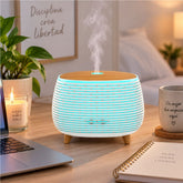 Humidificador difusor de aroma ultrasónico 400 ml con luz LED y acabado efecto madera