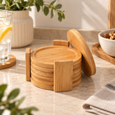 Set de 7 portavasos redondos de bambú natural con base organizadora
