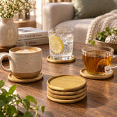 Set de porta vasos x6 circulares en bambú natural de 10 cm
