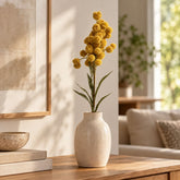 Flor decorativa tipo pompones de 88 cm con flores redondeadas y hojas alargadas