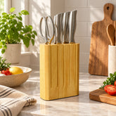 Set de cuchillos x6 en acero inoxidable con soporte en madera natural