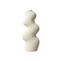Florero decorativo blanco 13.5×8.5×30 cm con diseño ondulado
