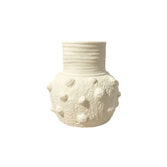 Florero decorativo blanco 20×21 cm con detalles en relieve