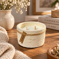 Vela artesanal cilíndrica 11 × 6.5 × 5 cm con aroma y dos mechas de madera