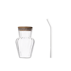 Vaso con tapa de bambú y pitillo reutilizable transparente