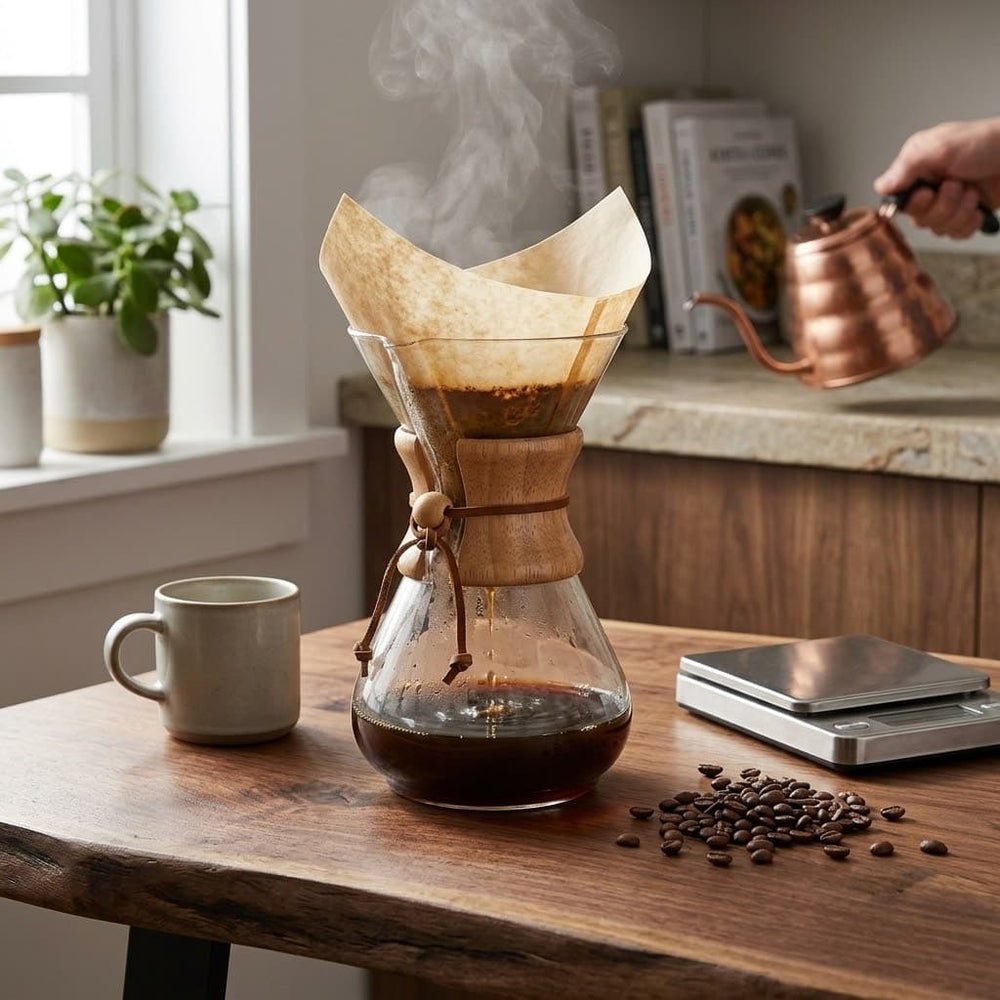 Cafetera Chemex de vidrio transparente de 800 ml con collar de madera y cordón decorativo