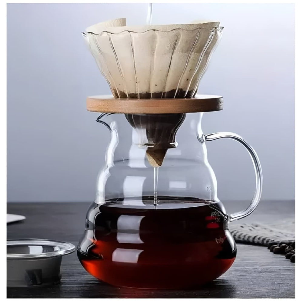 Jarra para café en vidrio transparente de 600 ml con asa lateral pico vertedor y marcas de medición