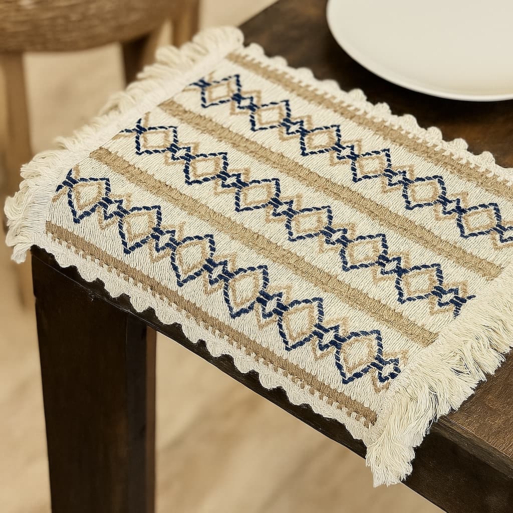 Mantel artesanal tejido con algodón y cáñamo – Lala Home