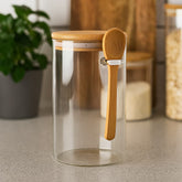 Recipiente de vidrio 1000 ml con tapa de bambú y cuchara