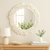 Espejo Redondo 37cm Con Marco De Macramé Estilo Boho Chic
