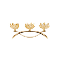 Candelabro dorado de tres puestos con diseño Flor de Loto