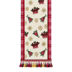 Camino de mesa navideño beige con rojo de 33 × 180 cm.