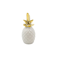 Piña Decorativa En Cerámica Blanca Con Dorado