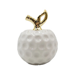 Manzana decorativa de cerámica 11x8 cm en colores blanco con dorado, plateado y dorado