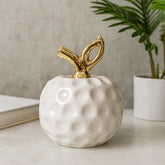 Manzana decorativa de cerámica 11x8 cm en colores blanco con dorado, plateado y dorado