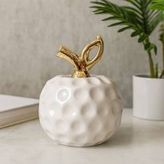Manzana decorativa de cerámica 11x8 cm en colores blanco con dorado, plateado y dorado